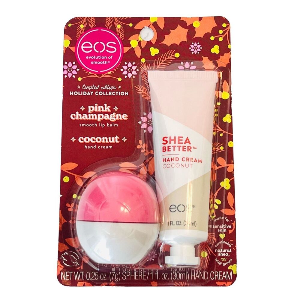 EOS Holiday Lip Balm & Hand Lotion Pink Champagne & Coconut Collection Limited